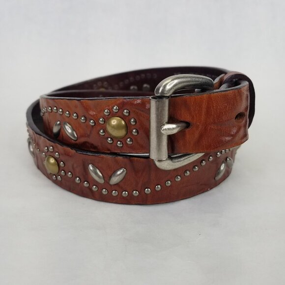 Old Trend Floral Breeze Leather Belt Women's S 31"-35" Cognac Brown Studded Leaf - Picture 1 of 16